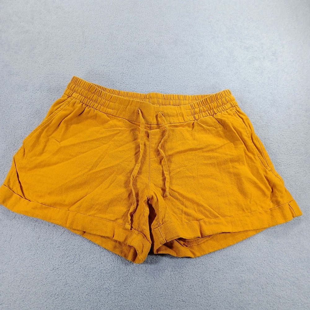 Old Navy Womens Linen Blend Shorts Mustard Yellow Small Drawstring Pocket - Picture 1 of 13